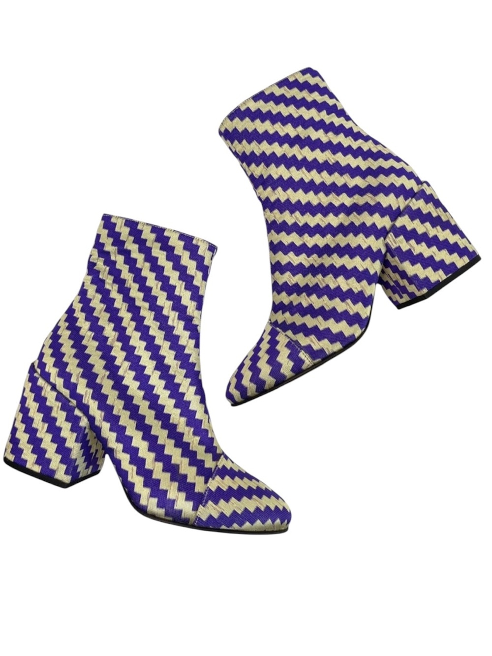 DRIES VAN NOTEN Ankle Boots Purple Check Textured Thread NEW Size 36
